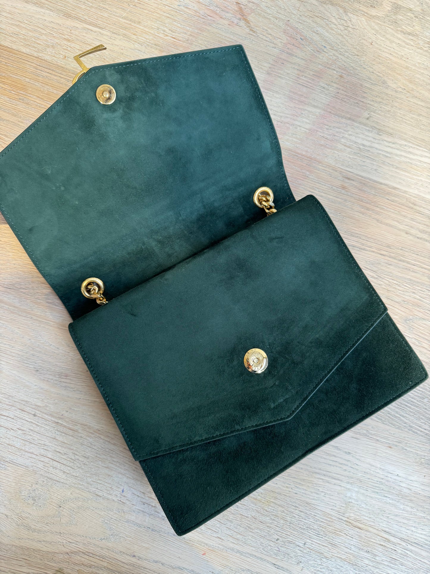 YVES SAINT LAURENT GREEN SUEDE SULPICE BAG