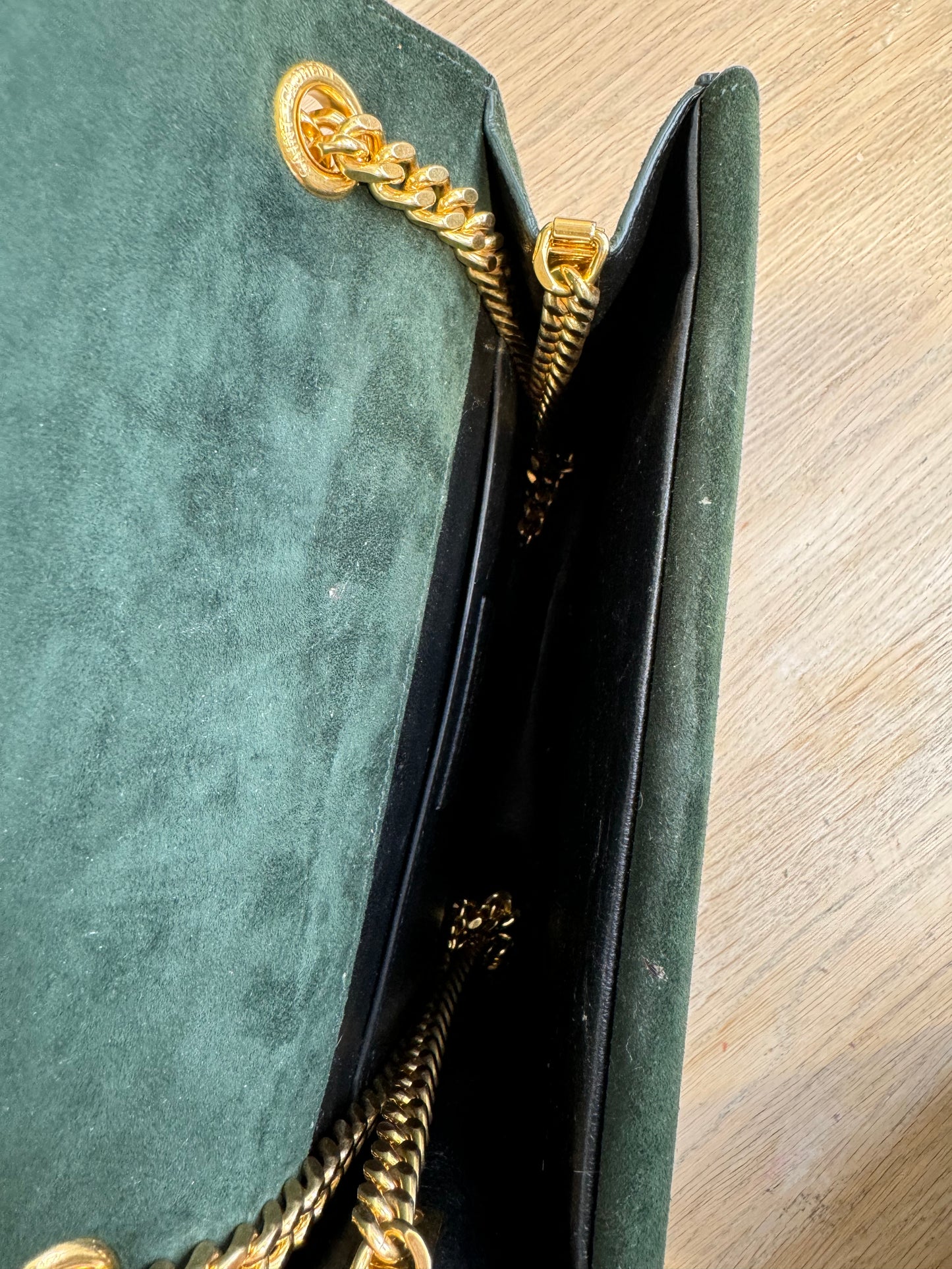 YVES SAINT LAURENT GREEN SUEDE SULPICE BAG