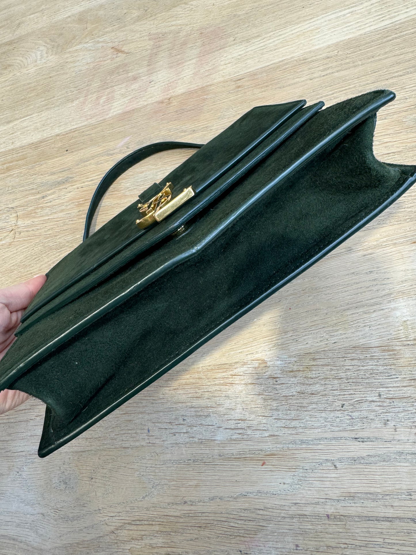 YVES SAINT LAURENT GREEN SUEDE SULPICE BAG