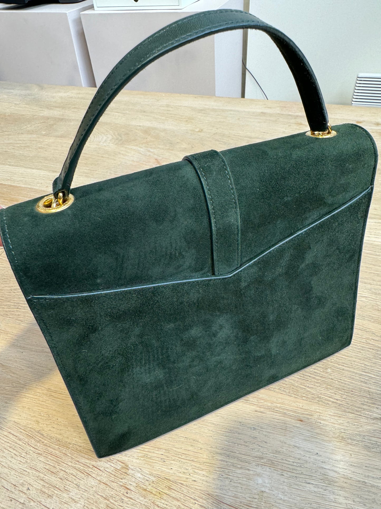 YVES SAINT LAURENT GREEN SUEDE SULPICE BAG