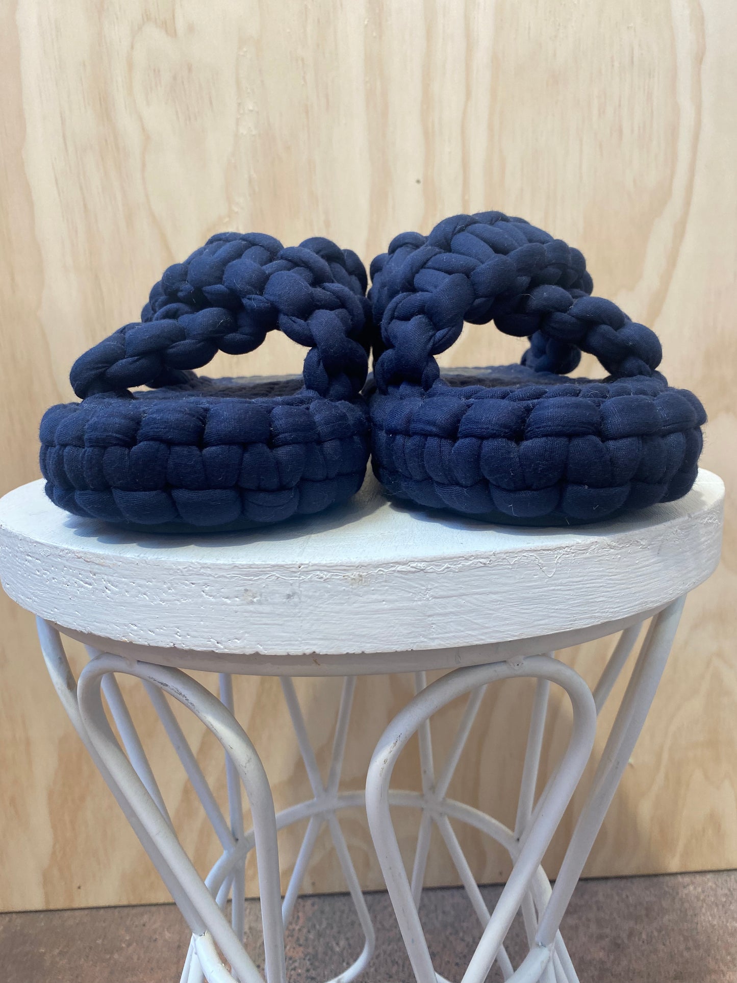 CHLOE NAVY KAMY BRAIDED PLATFORM SANDALS - SIZE 40