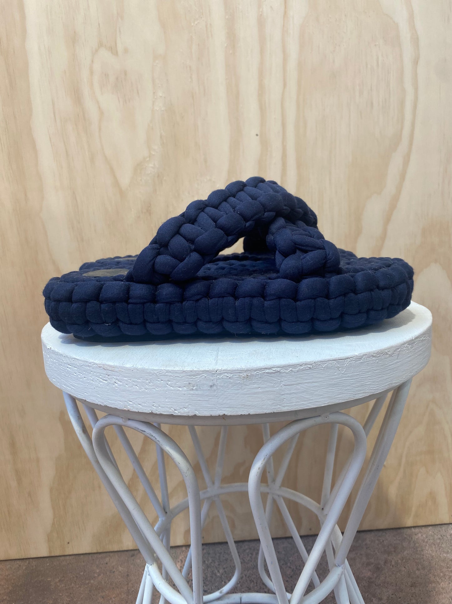 CHLOE NAVY KAMY BRAIDED PLATFORM SANDALS - SIZE 40