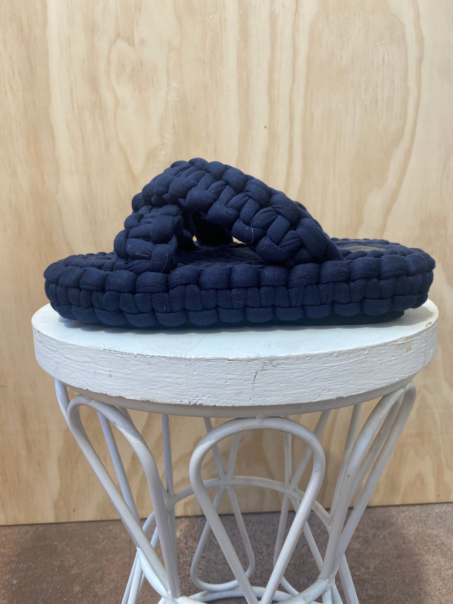 CHLOE NAVY KAMY BRAIDED PLATFORM SANDALS - SIZE 40