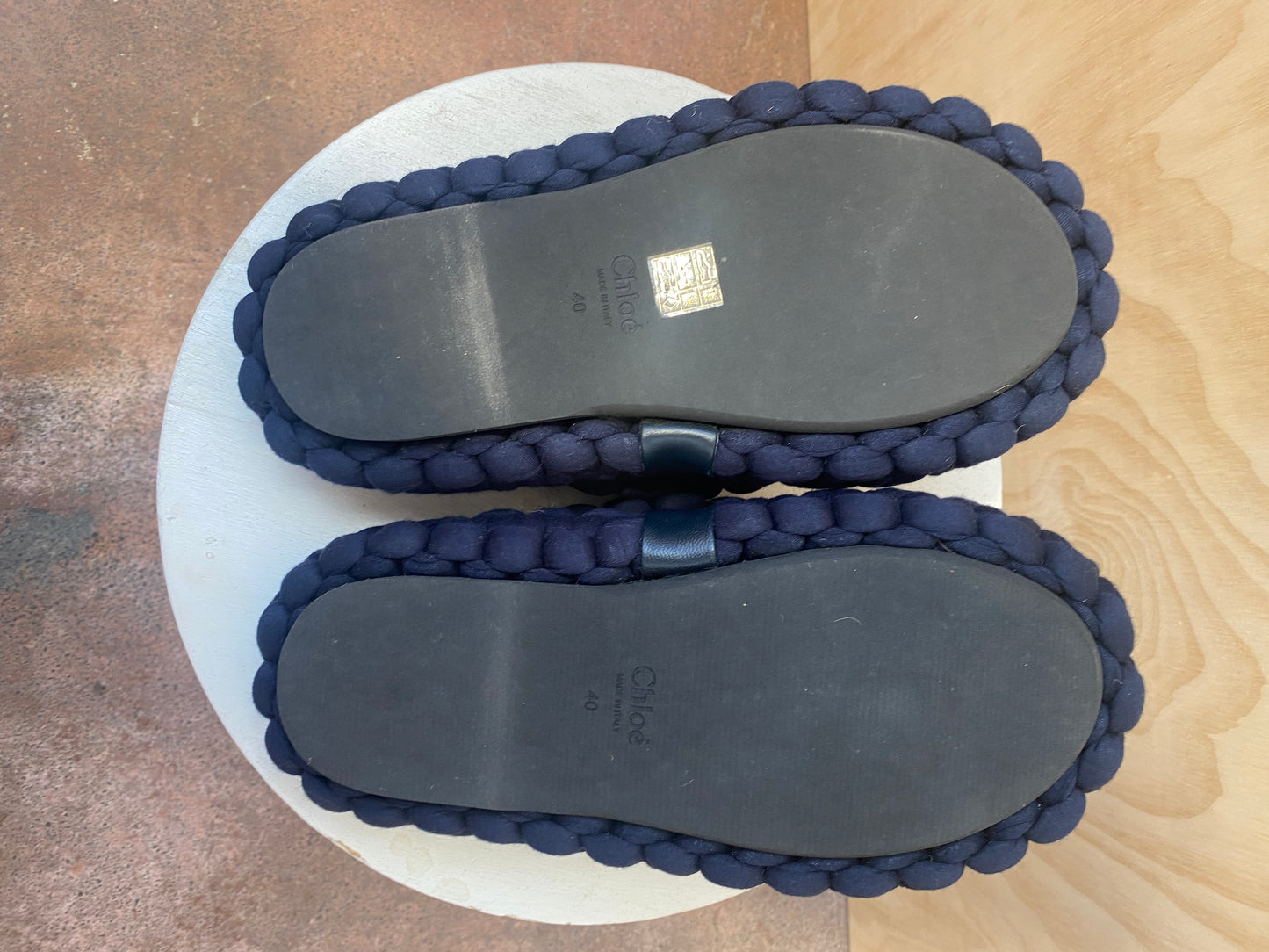 CHLOE NAVY KAMY BRAIDED PLATFORM SANDALS - SIZE 40