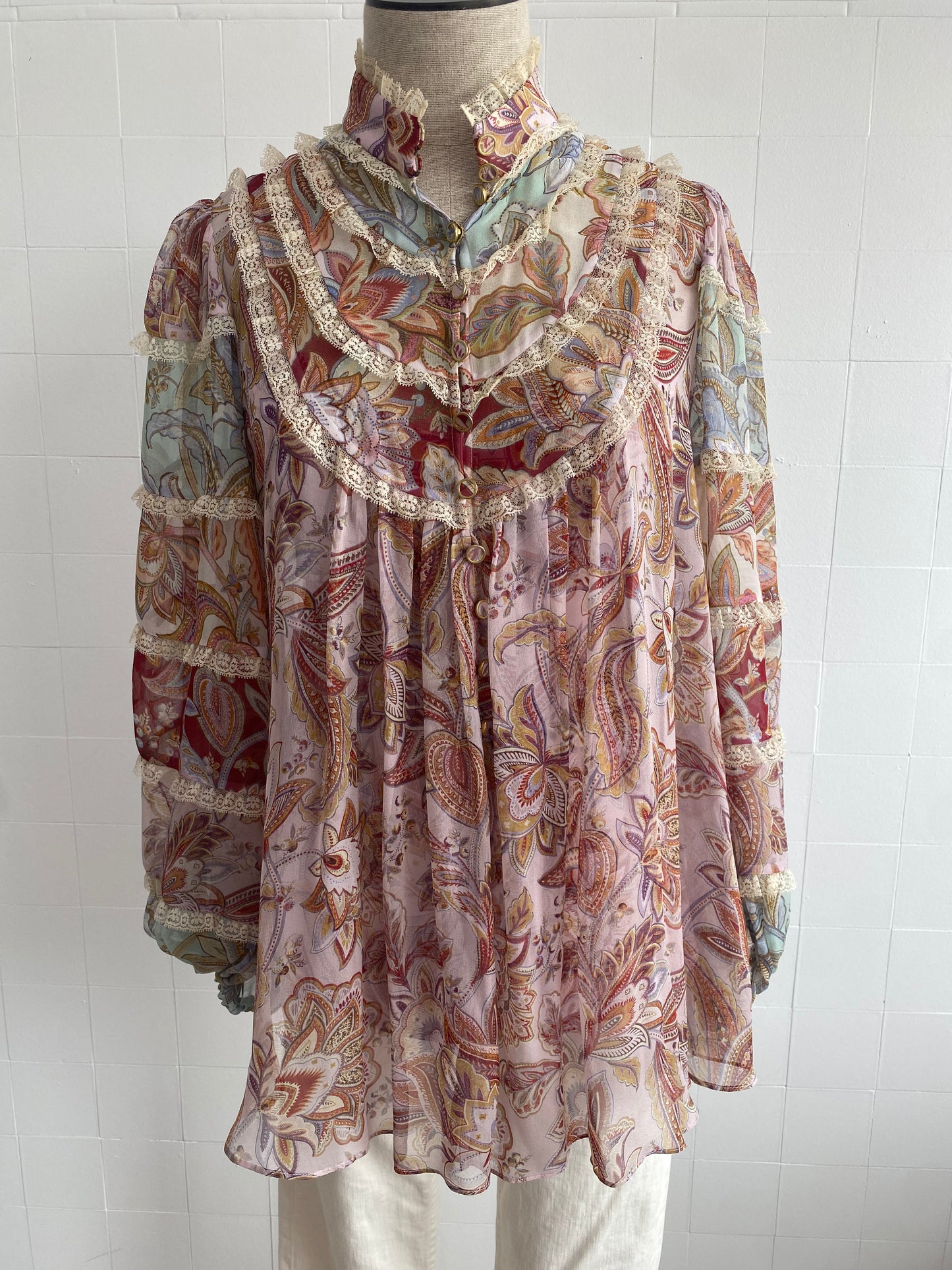 ZIMMERMANN FLORAL LACE TRIM BLOUSE - SIZE 1