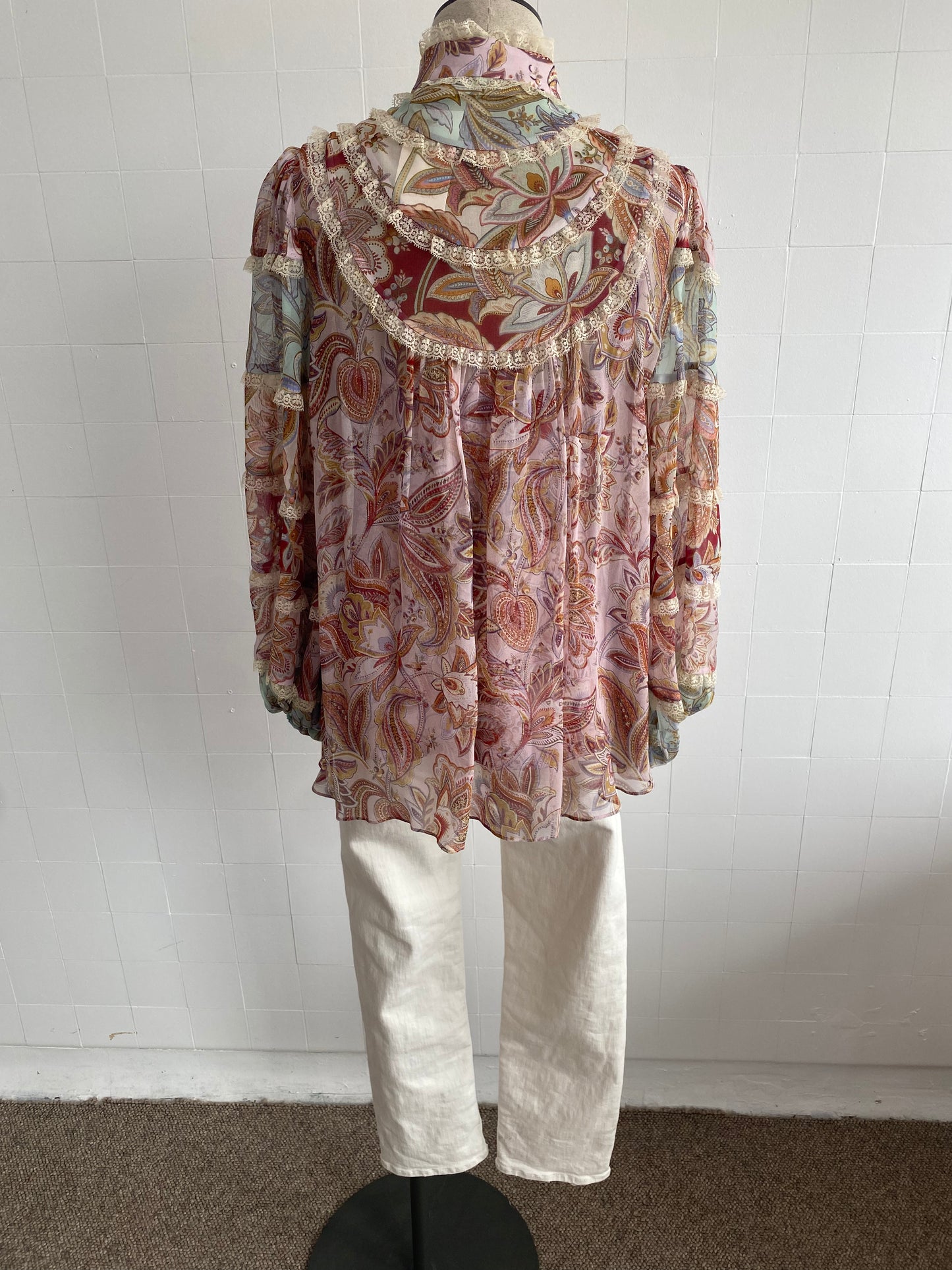 ZIMMERMANN FLORAL LACE TRIM BLOUSE - SIZE 1