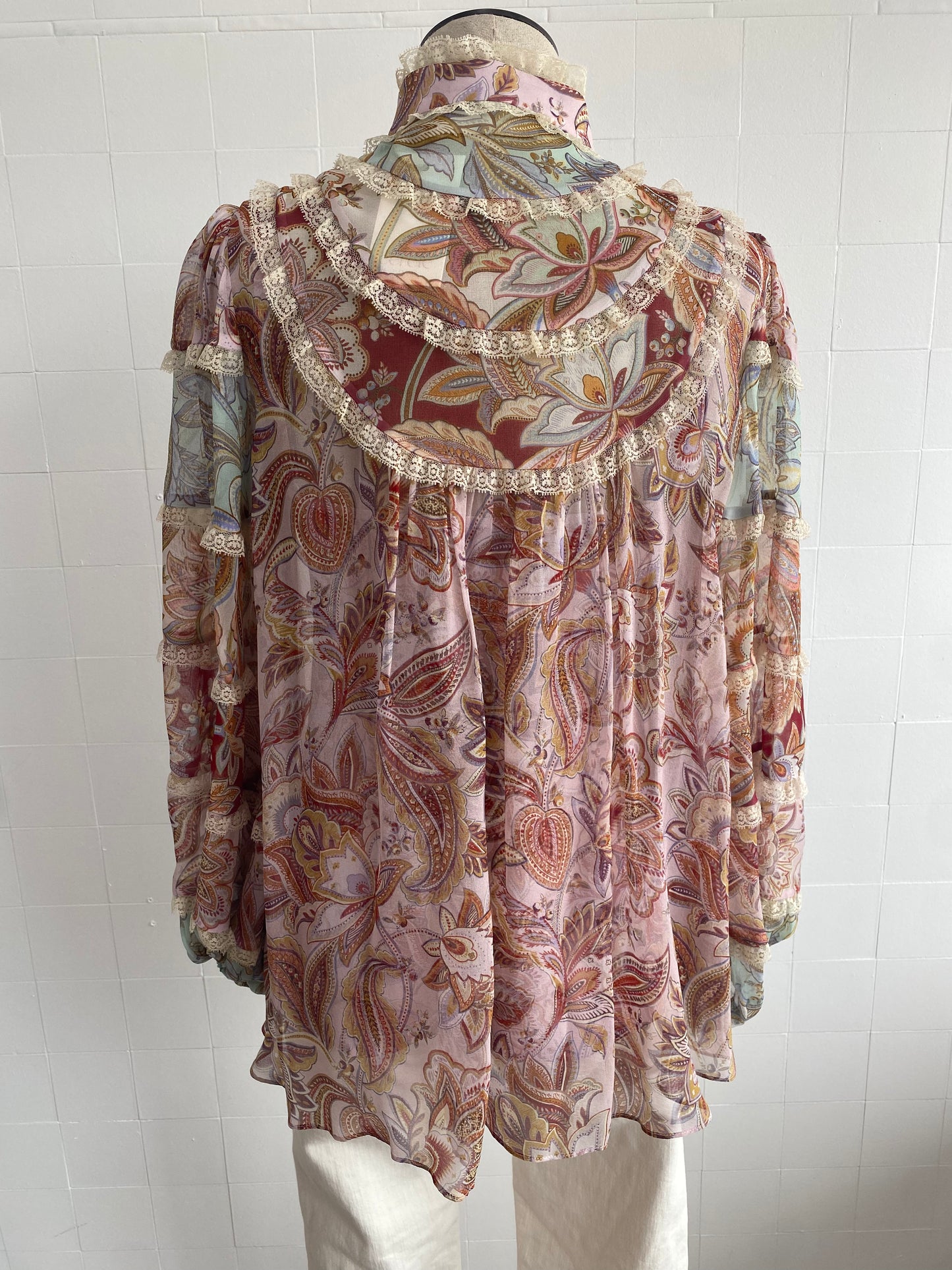 ZIMMERMANN FLORAL LACE TRIM BLOUSE - SIZE 1