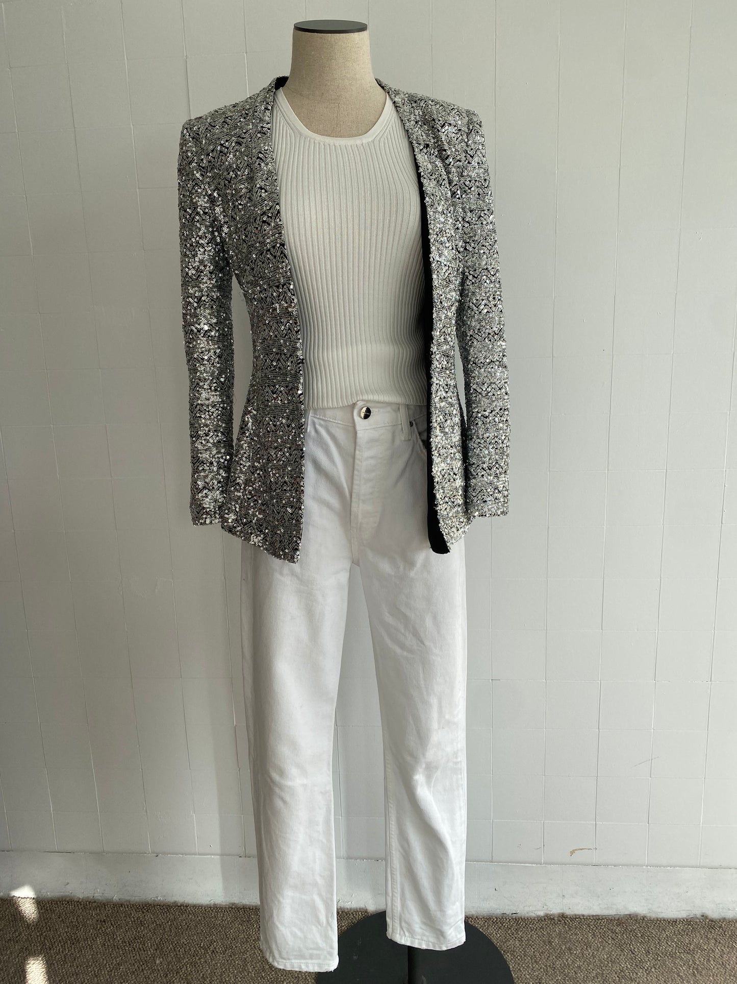 Zara silver 2024 sequin jacket