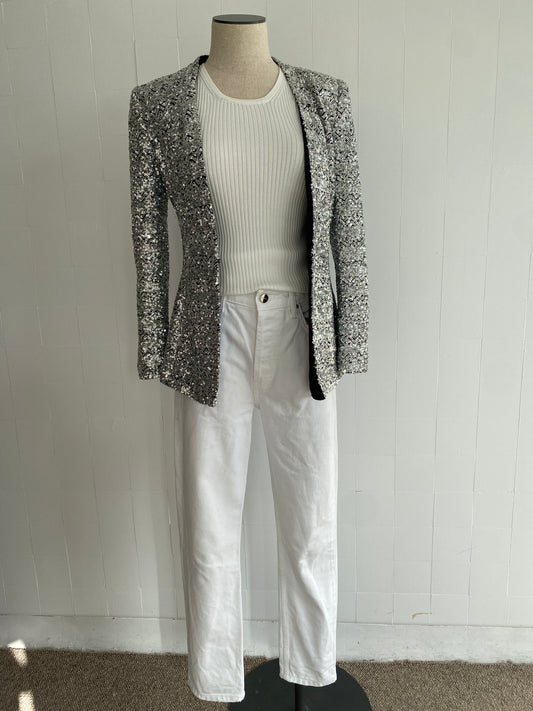 ZARA SILVER SEQUIN JACKET - SIZE M