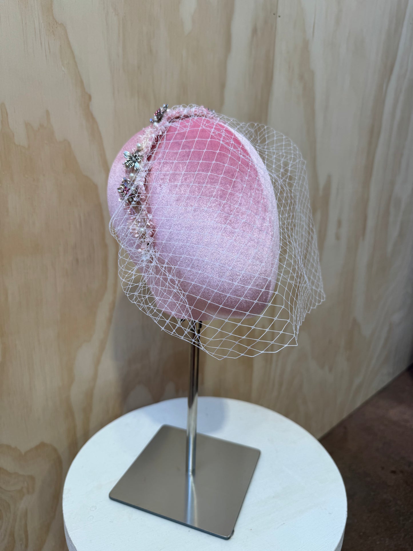 PINK HEAD BAND WITH MESH VEIL