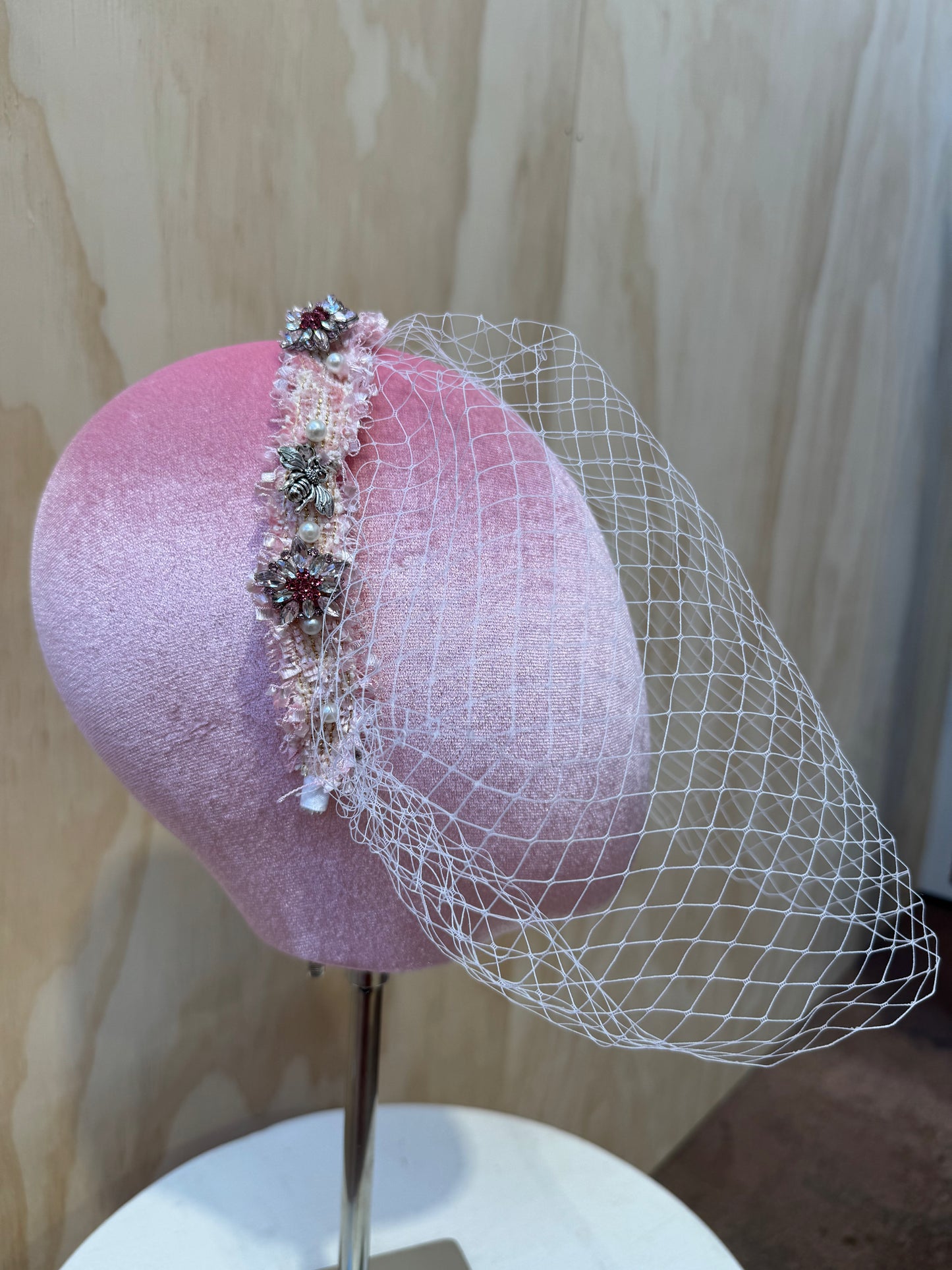 PINK HEAD BAND WITH MESH VEIL