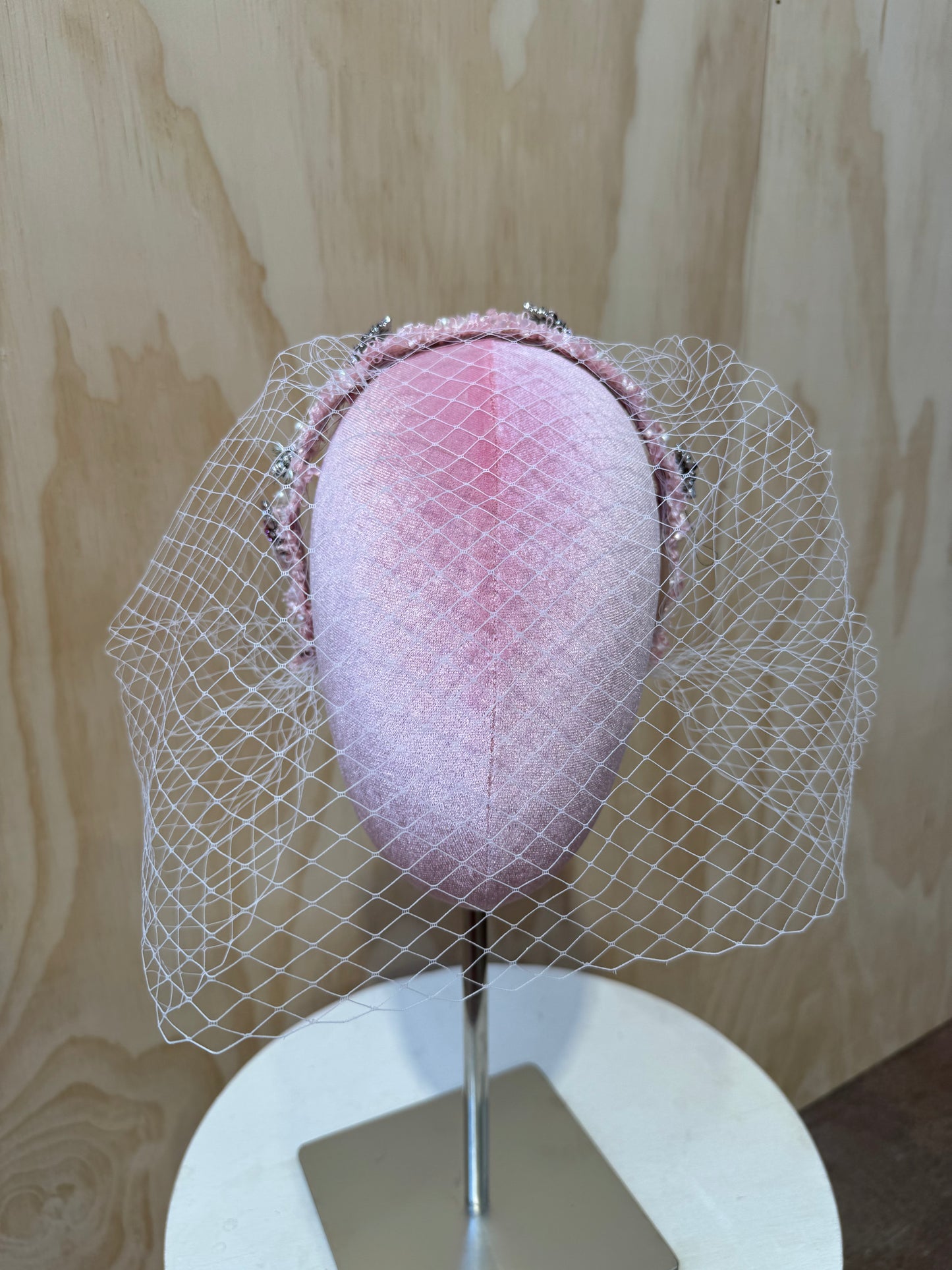 PINK HEAD BAND WITH MESH VEIL