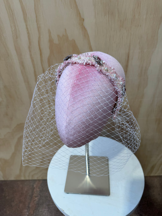 PINK HEAD BAND WITH MESH VEIL