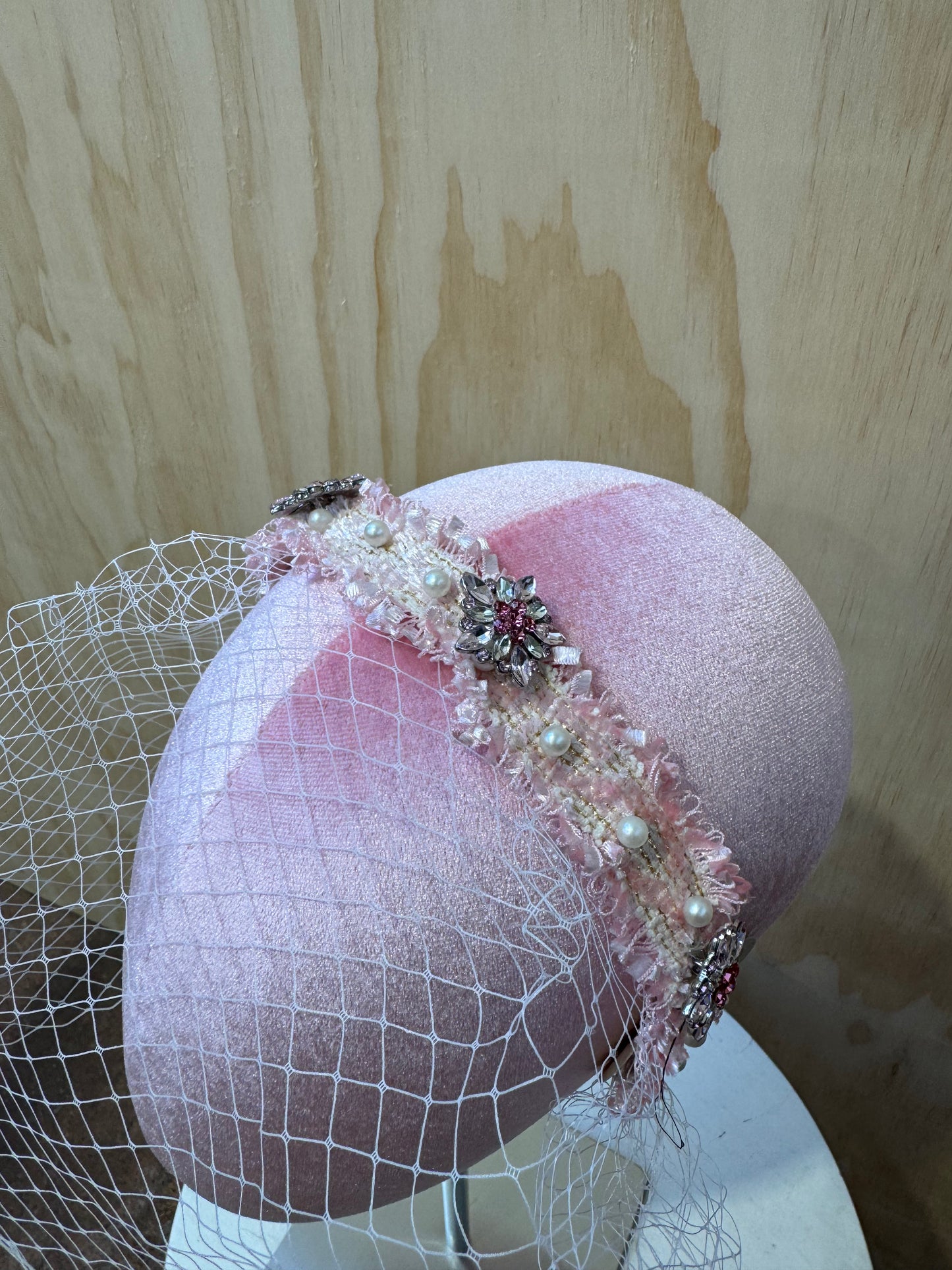 PINK HEAD BAND WITH MESH VEIL