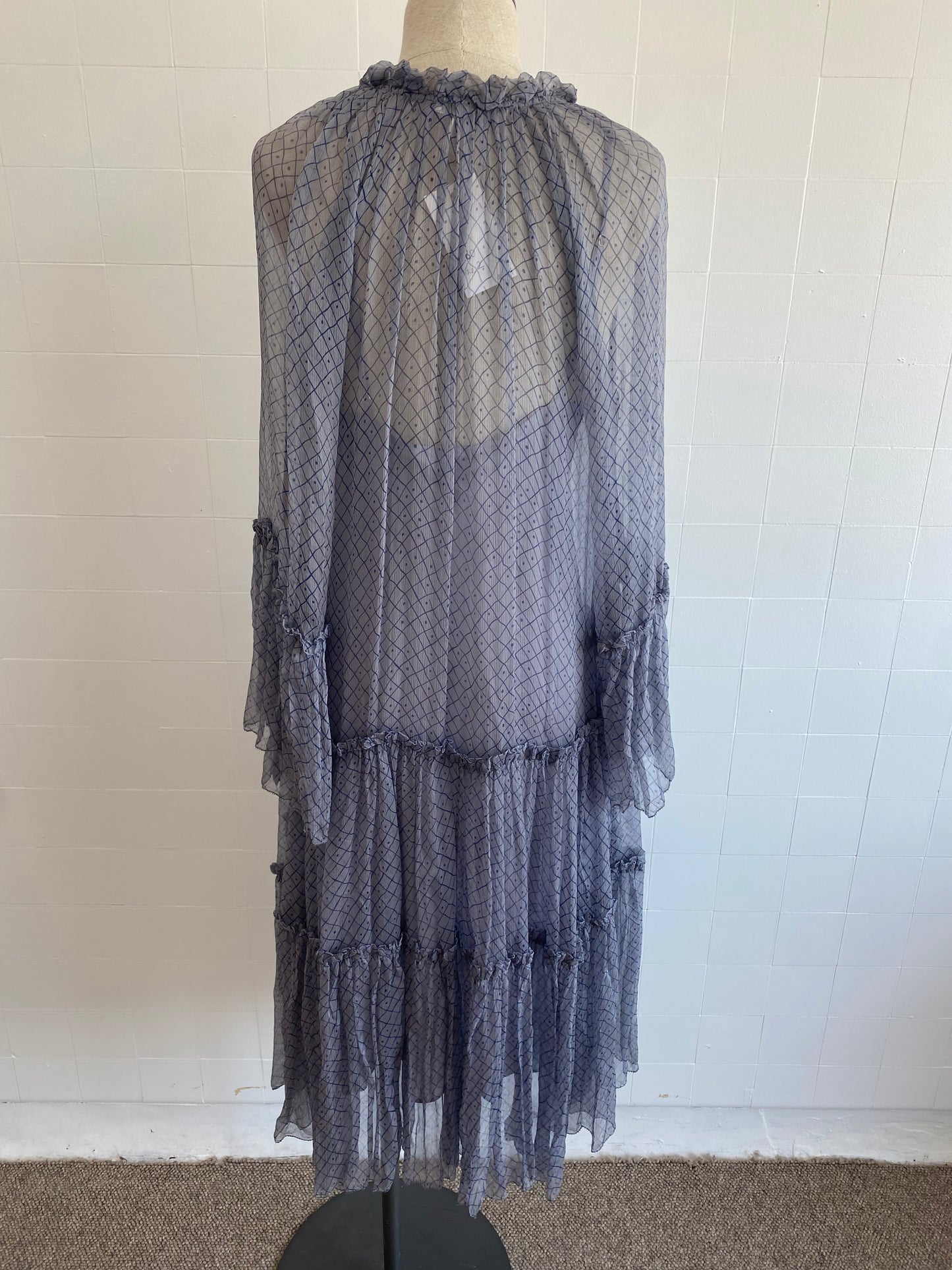 LEE MATHEWS SILK TIERED MIDI DRESS - SIZE 2