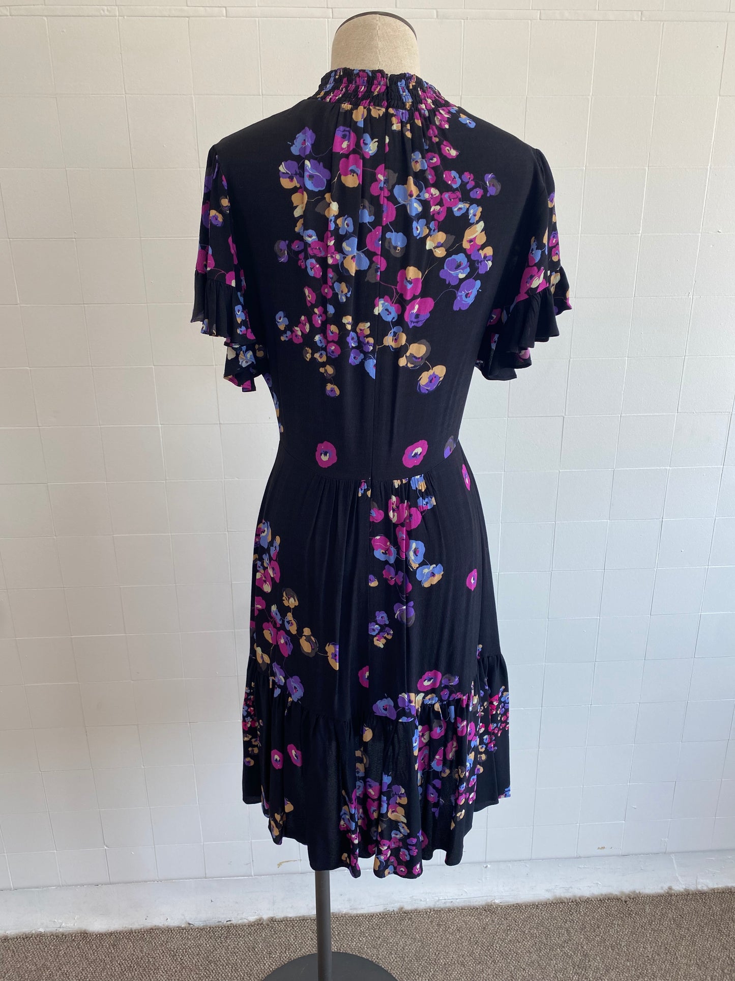 HUSK BLACK AND FLORAL MINI DRESS - SIZE10