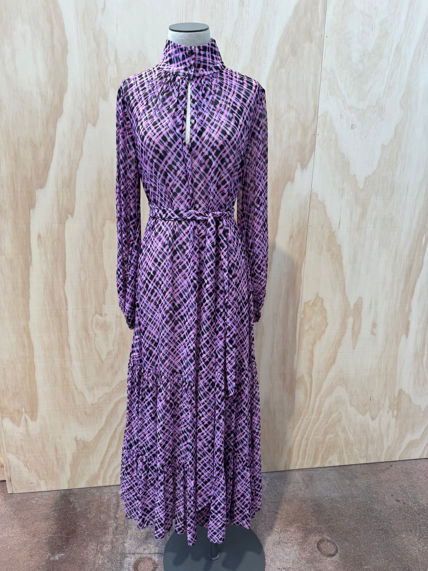 HUSK FRANCIS PURPLE CHECK DRESS - SIZE 10