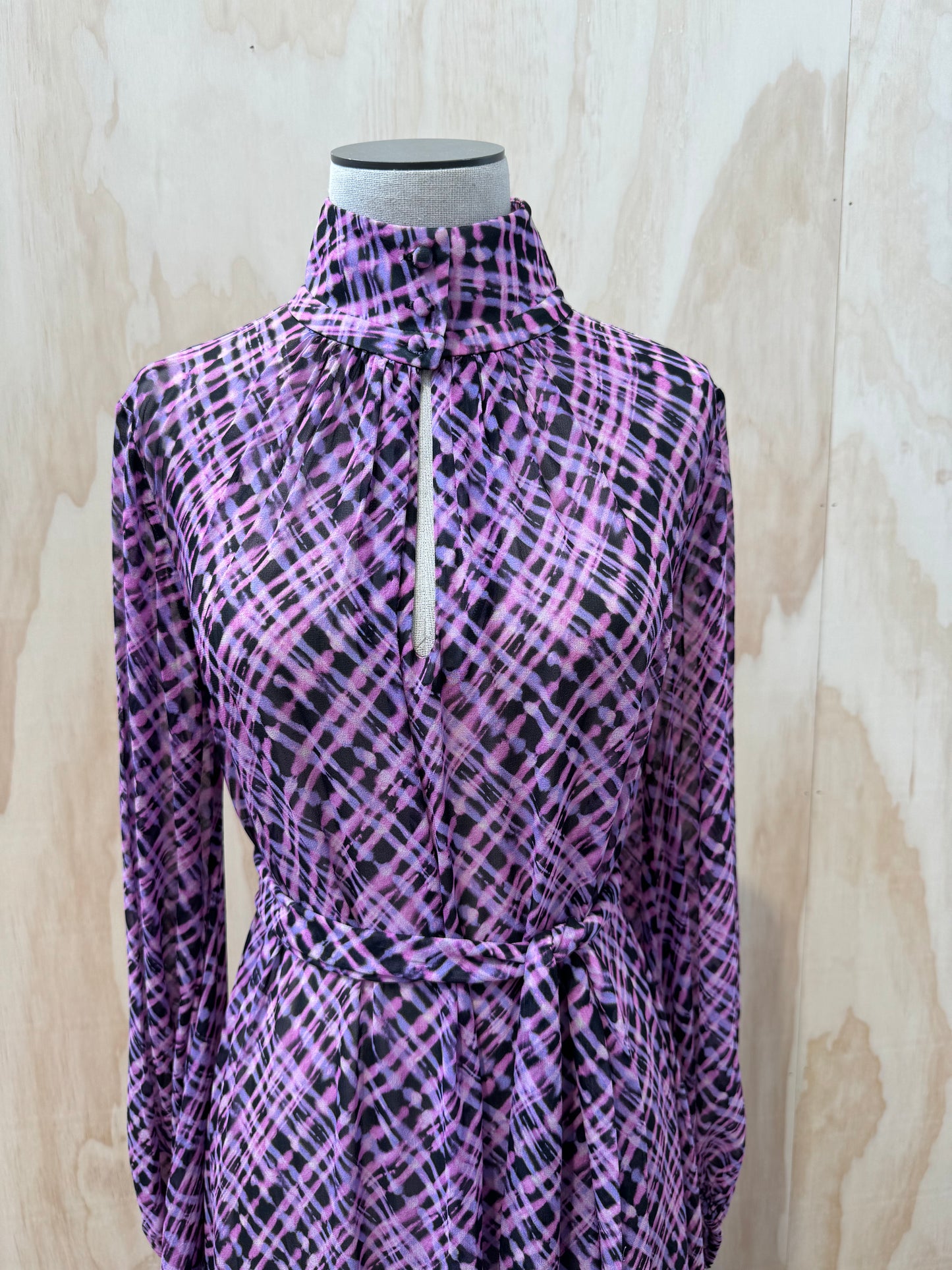 HUSK FRANCIS PURPLE CHECK DRESS - SIZE 10