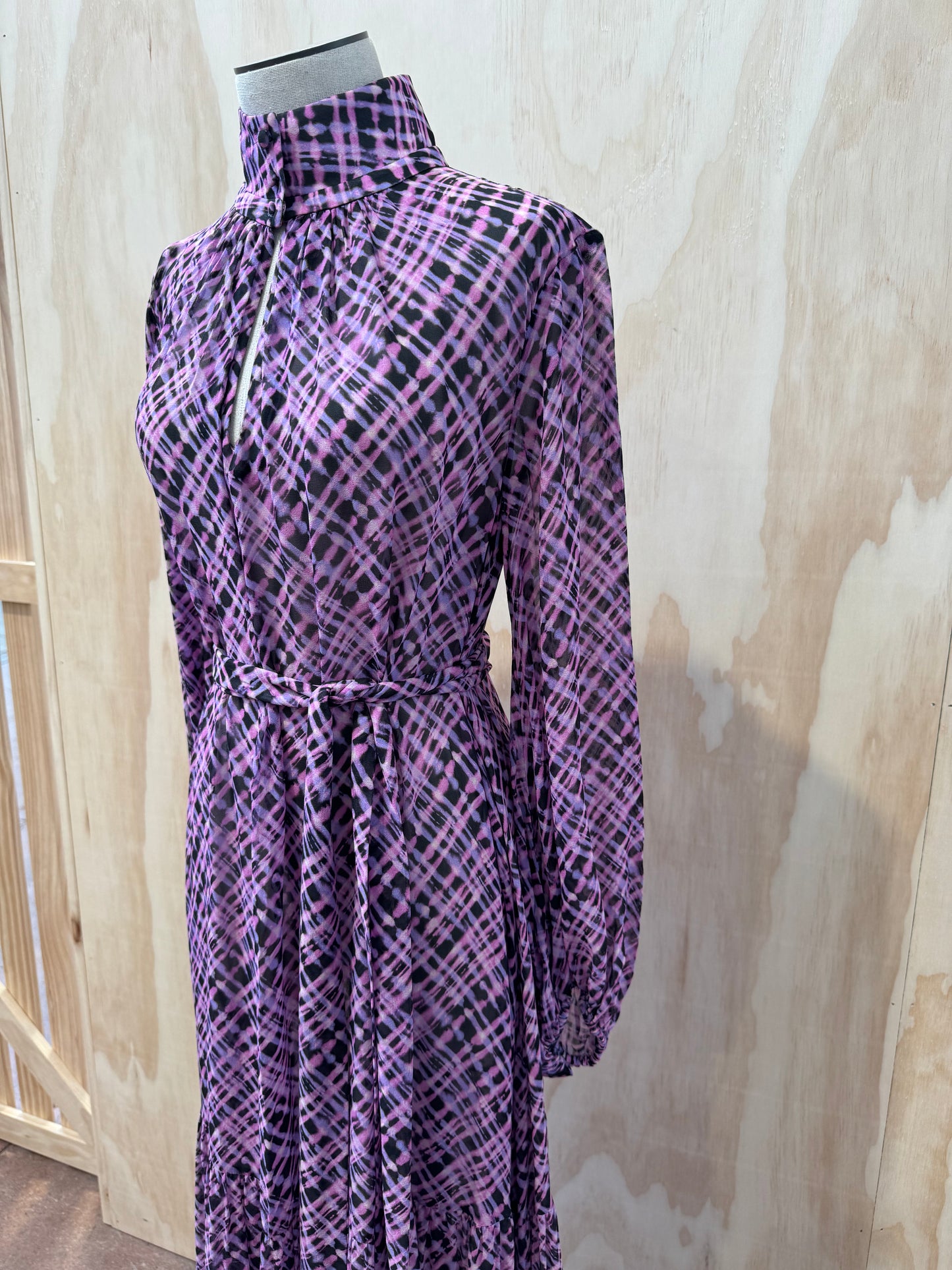 HUSK FRANCIS PURPLE CHECK DRESS - SIZE 10