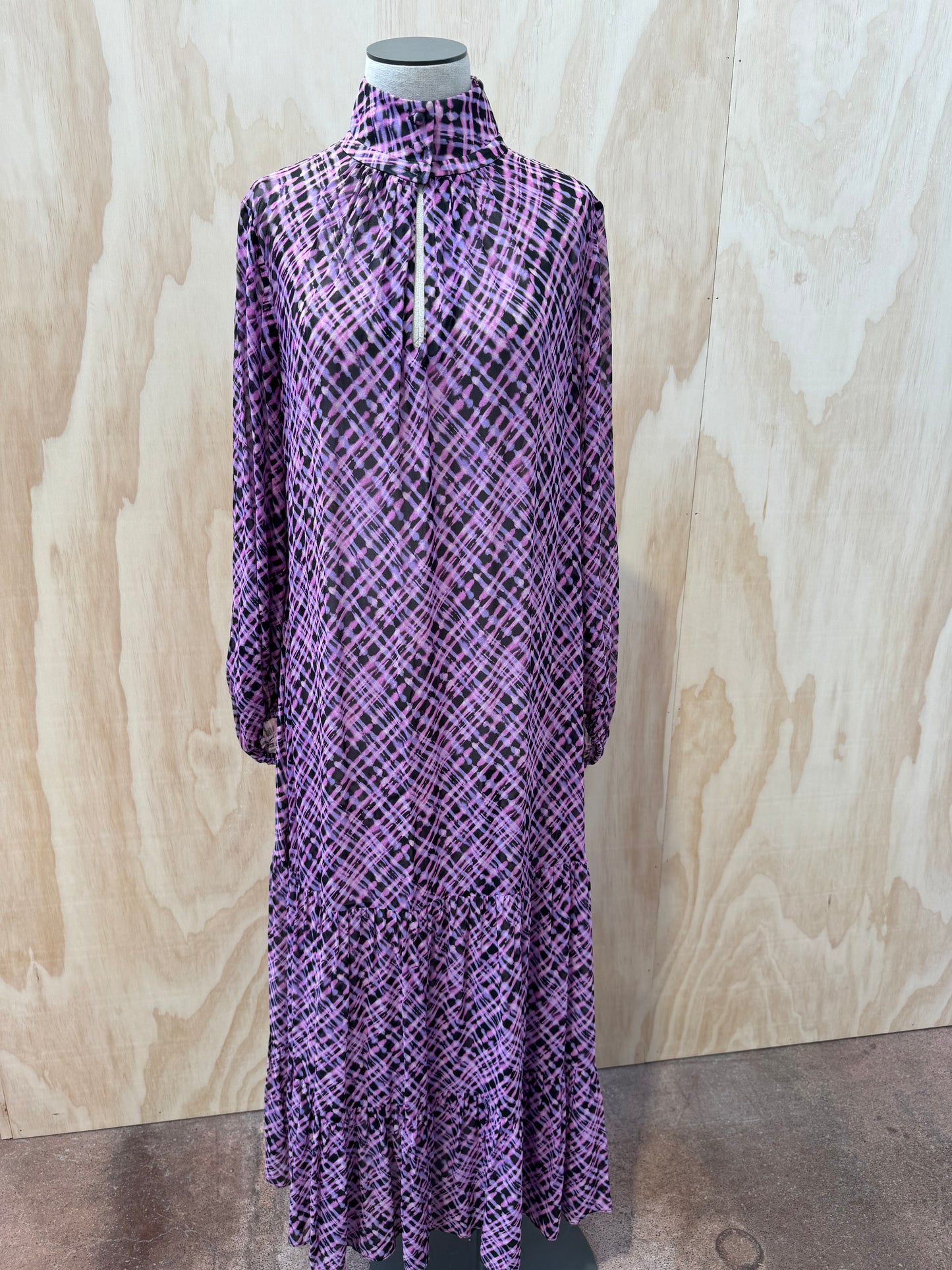 HUSK FRANCIS PURPLE CHECK DRESS - SIZE 10