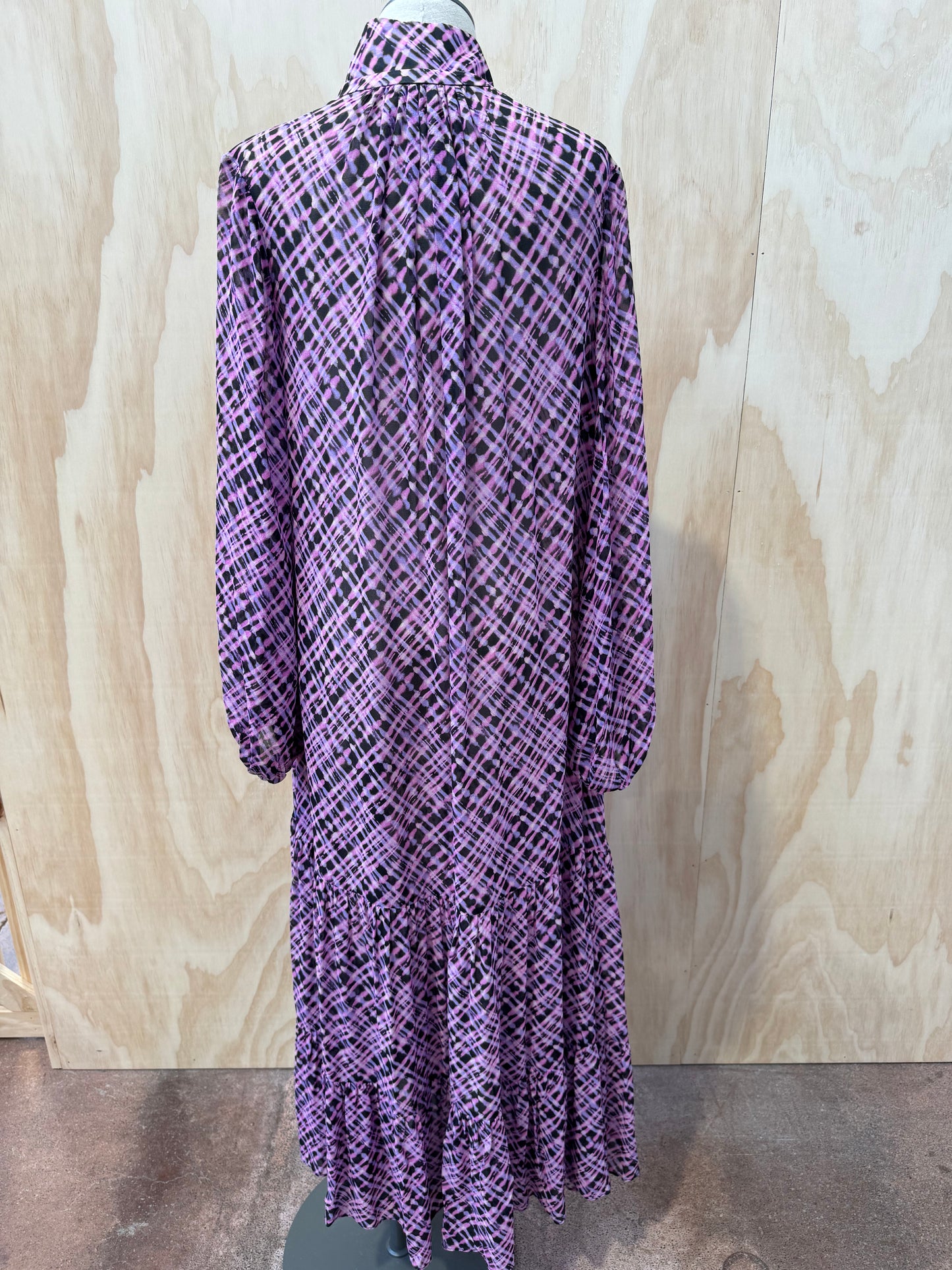 HUSK FRANCIS PURPLE CHECK DRESS - SIZE 10