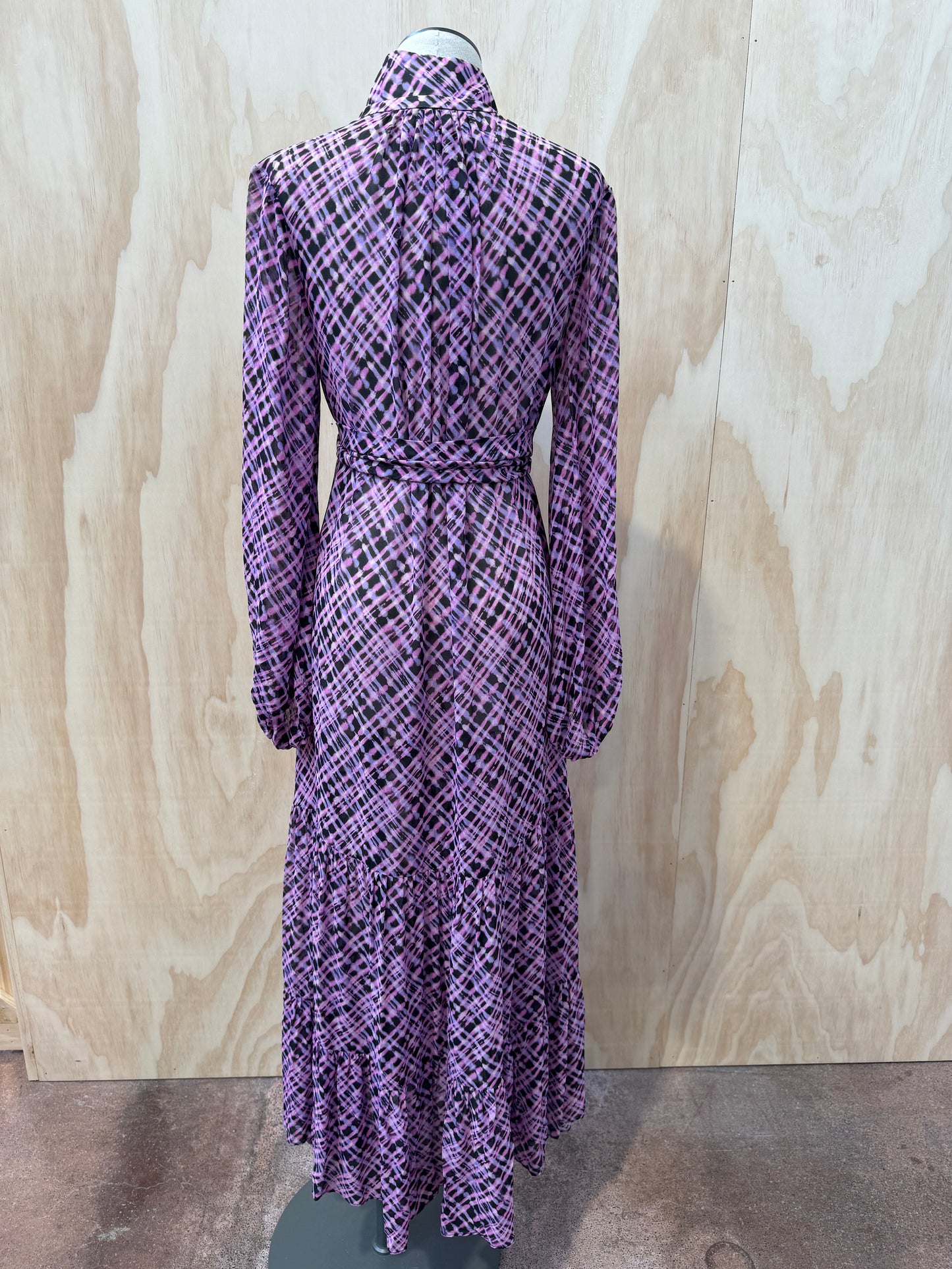 HUSK FRANCIS PURPLE CHECK DRESS - SIZE 10