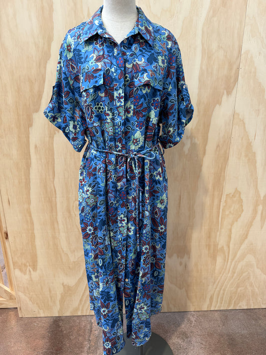 ALEMAIS ISABELLA BLUE FLORAL SHIRTDRESS - SIZE 12