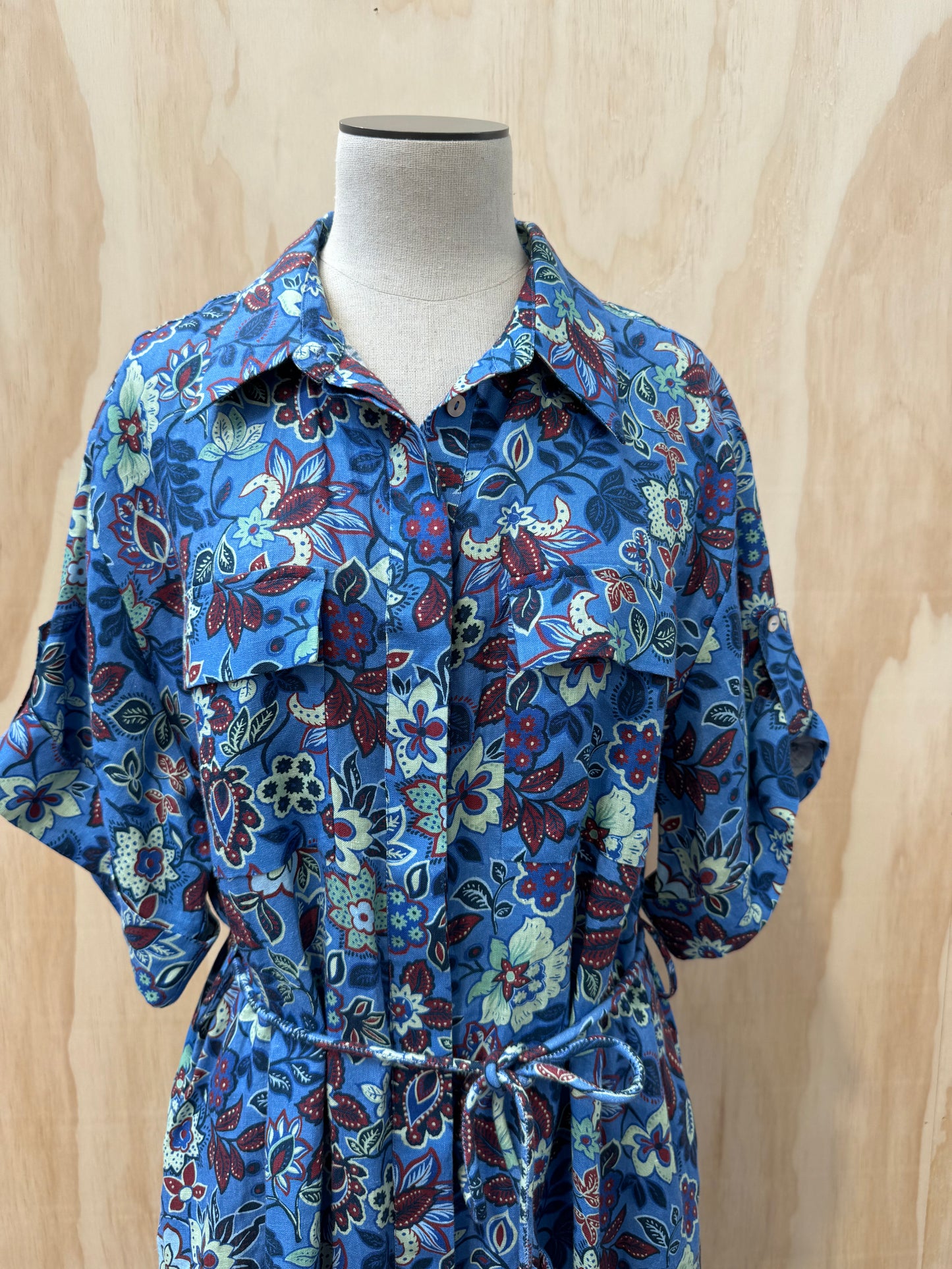 ALEMAIS ISABELLA BLUE FLORAL SHIRTDRESS - SIZE 12