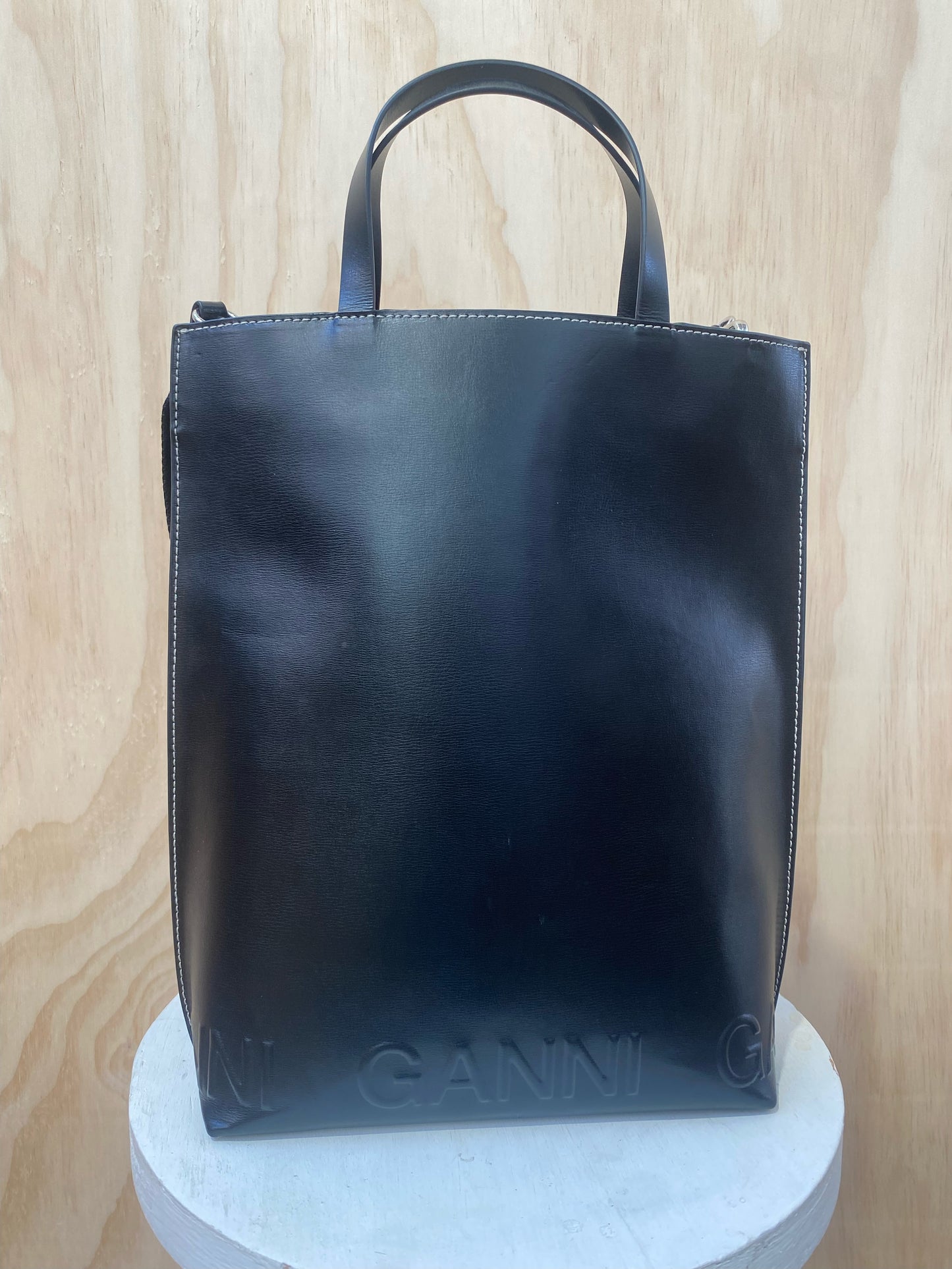 GANNI BLACK MEDIUM BANNER TOTE BAG