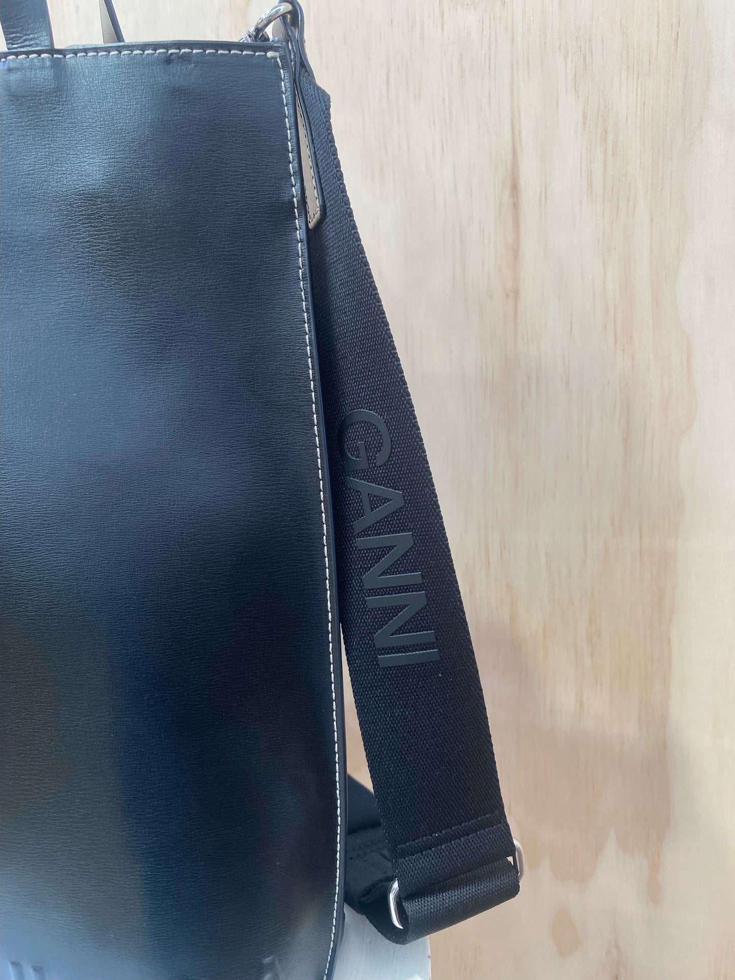 GANNI BLACK MEDIUM BANNER TOTE BAG