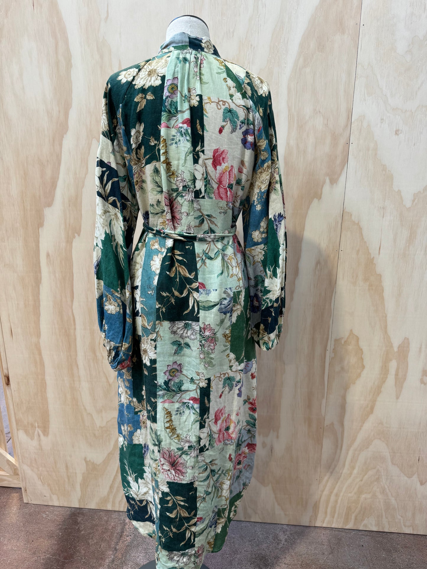 ALEMAIS LORETTA SAGE FLORAL PATCHWORK SHIRTDRESS - SIZE 14