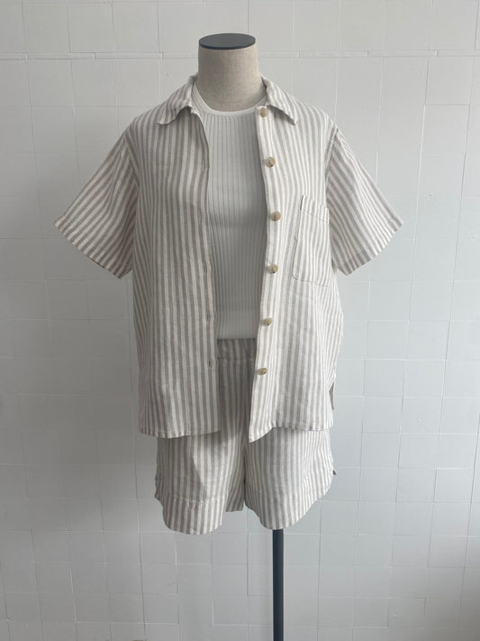 P. JOHNSON NATURAL STRIPE SHIRT & SHORT SET - SIZE 2