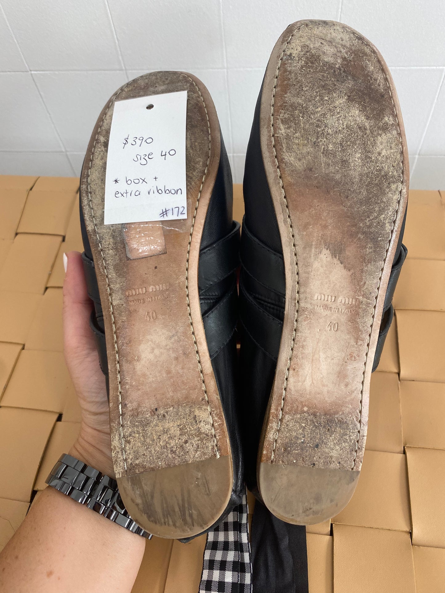 MIU MIU LEATHER BALLET FLATS - SIZE 40