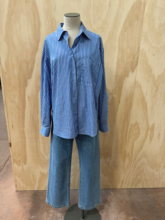 SECOND FEMALE BLUE PINSTRIPE LONG SLEEVE SHIRT - SIZE L