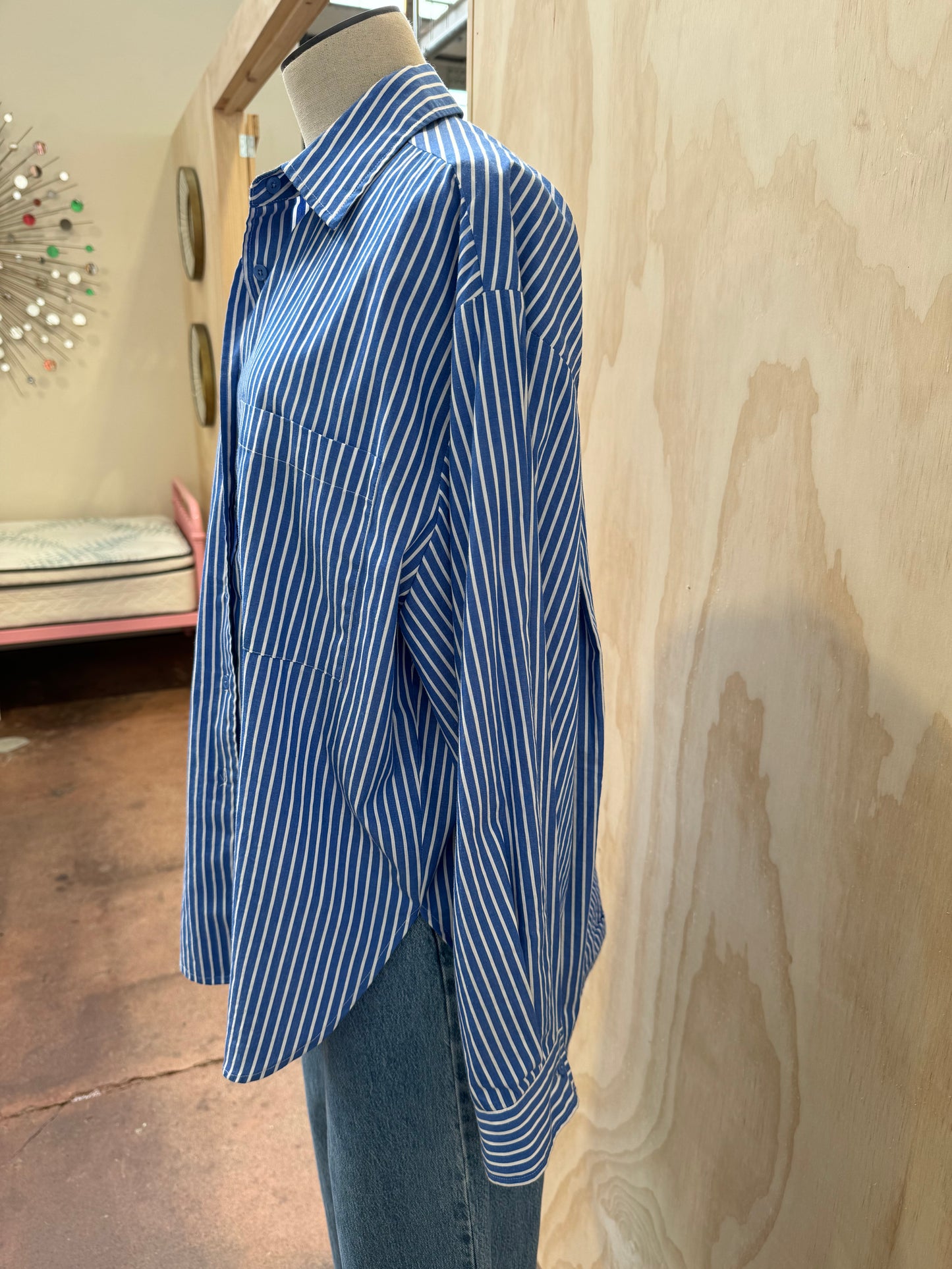 SECOND FEMALE BLUE PINSTRIPE LONG SLEEVE SHIRT - SIZE L