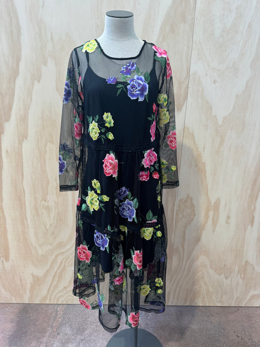 TRELISE COOPER FLORAL MESH MIDI DRESS - SIZE 12/14