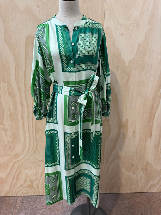 OROTON BANDANA GREEN SILK MAXI DRESS - SIZE 12