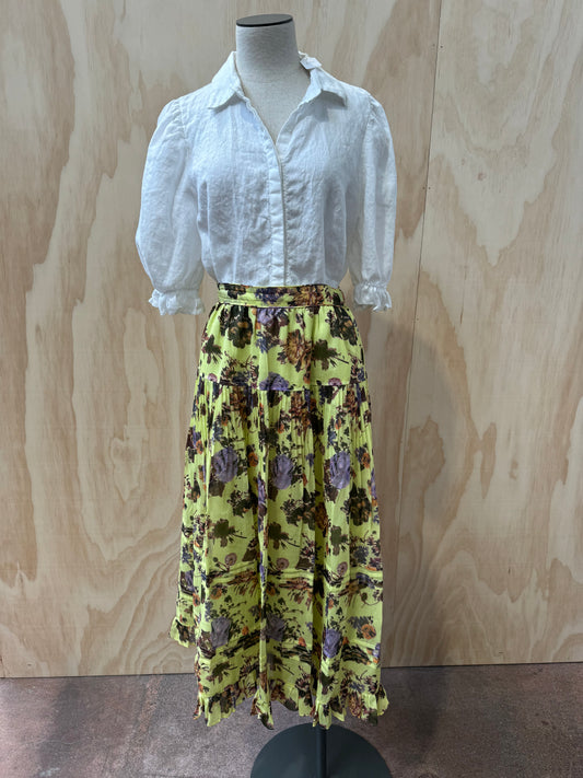 ULLA JOHNSON LIME FLORAL MAXI SKIRT - SIZE 6