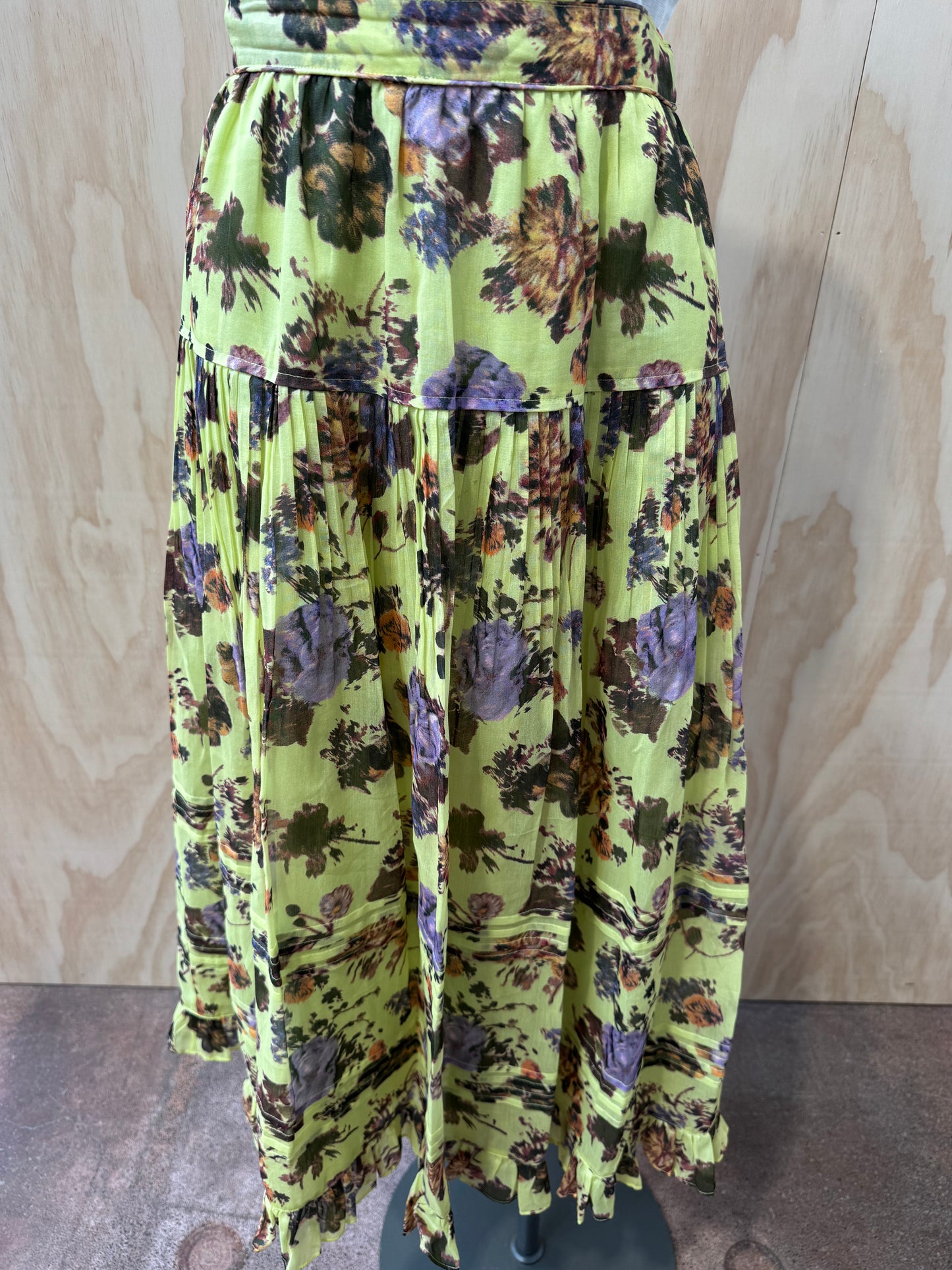 ULLA JOHNSON LIME FLORAL MAXI SKIRT - SIZE 6