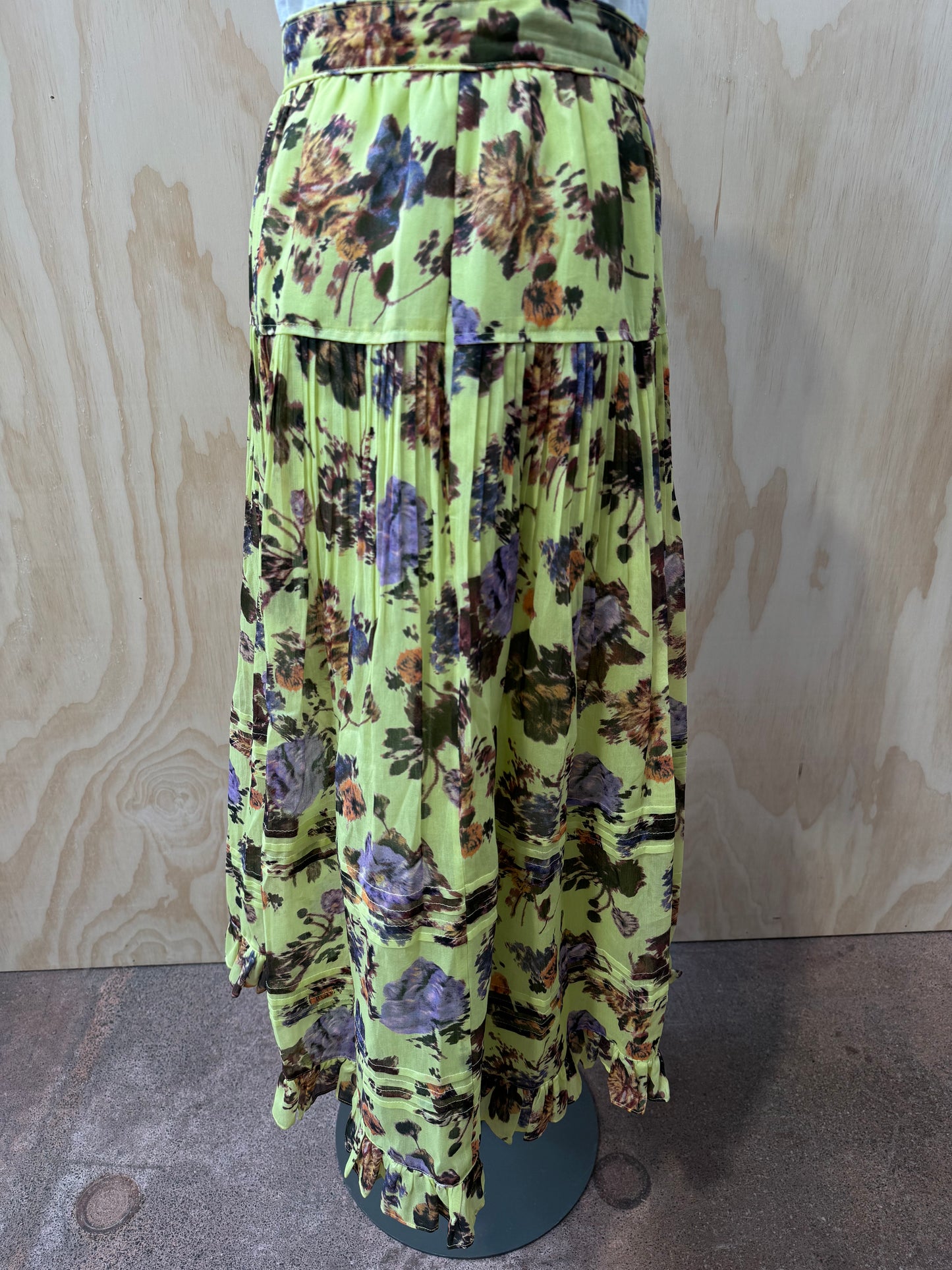 ULLA JOHNSON LIME FLORAL MAXI SKIRT - SIZE 6