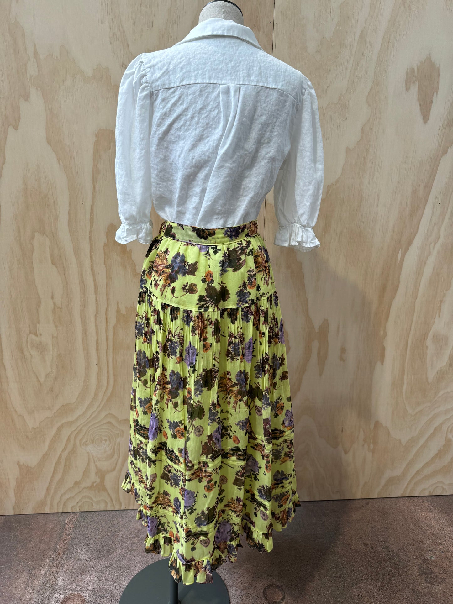 ULLA JOHNSON LIME FLORAL MAXI SKIRT - SIZE 6