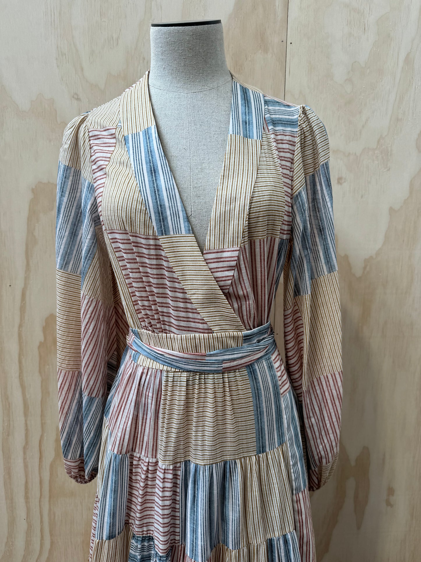 ZIMMERMANN ANDIE STRIPED COTTON MIDI WRAP DRESS - SIZE 2