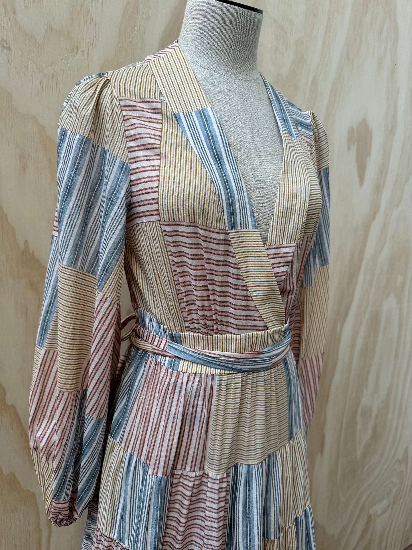 ZIMMERMANN ANDIE STRIPED COTTON MIDI WRAP DRESS - SIZE 2