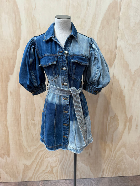 AJE FREECYCLE TWO TONE DENIM MINI DRESS - SIZE 8