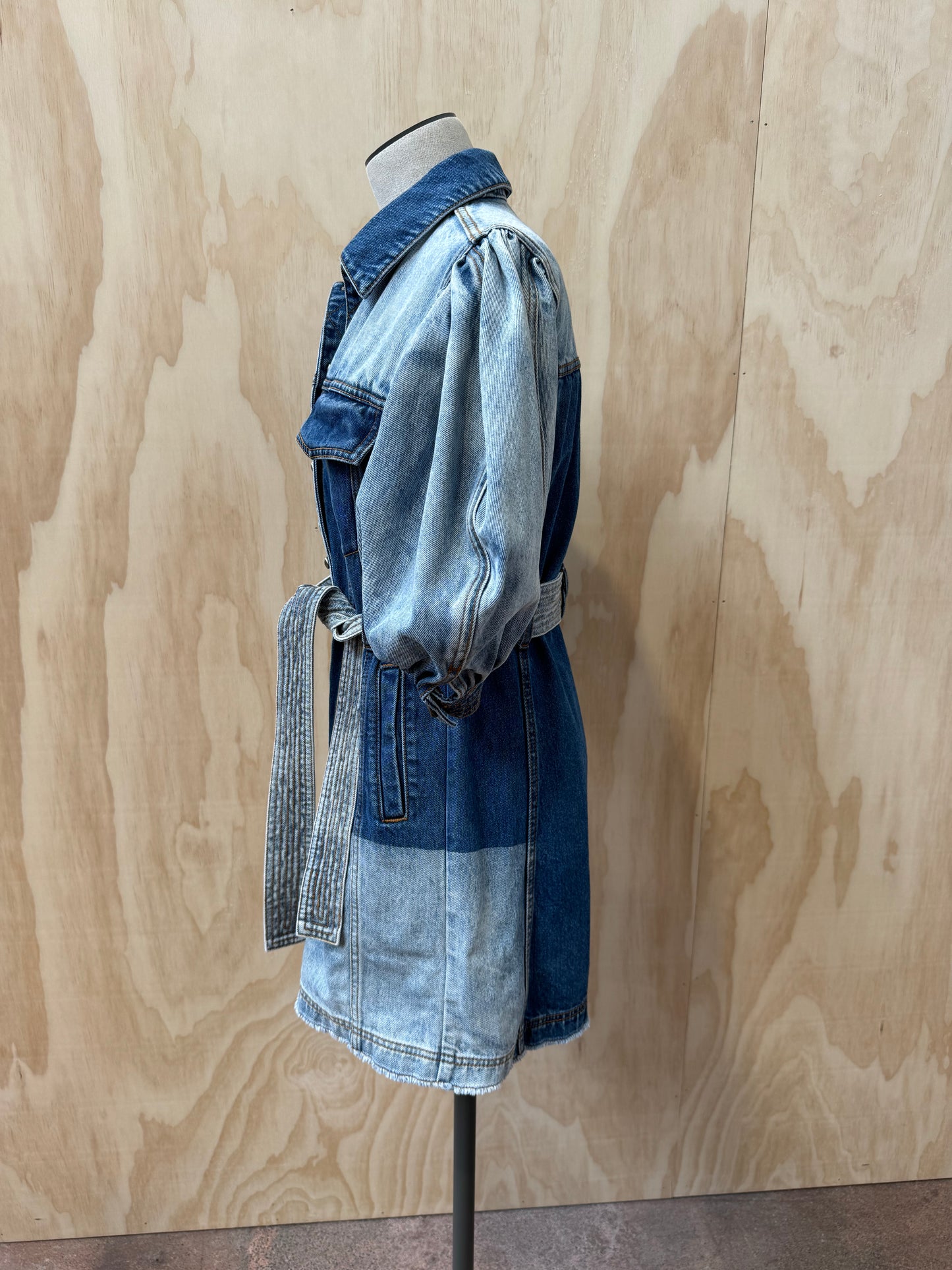 AJE FREECYCLE TWO TONE DENIM MINI DRESS - SIZE 8