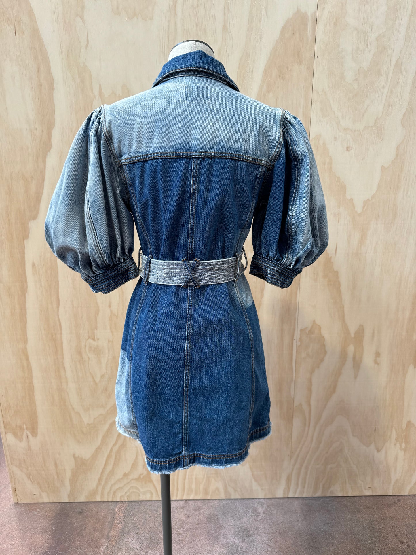 AJE FREECYCLE TWO TONE DENIM MINI DRESS - SIZE 8