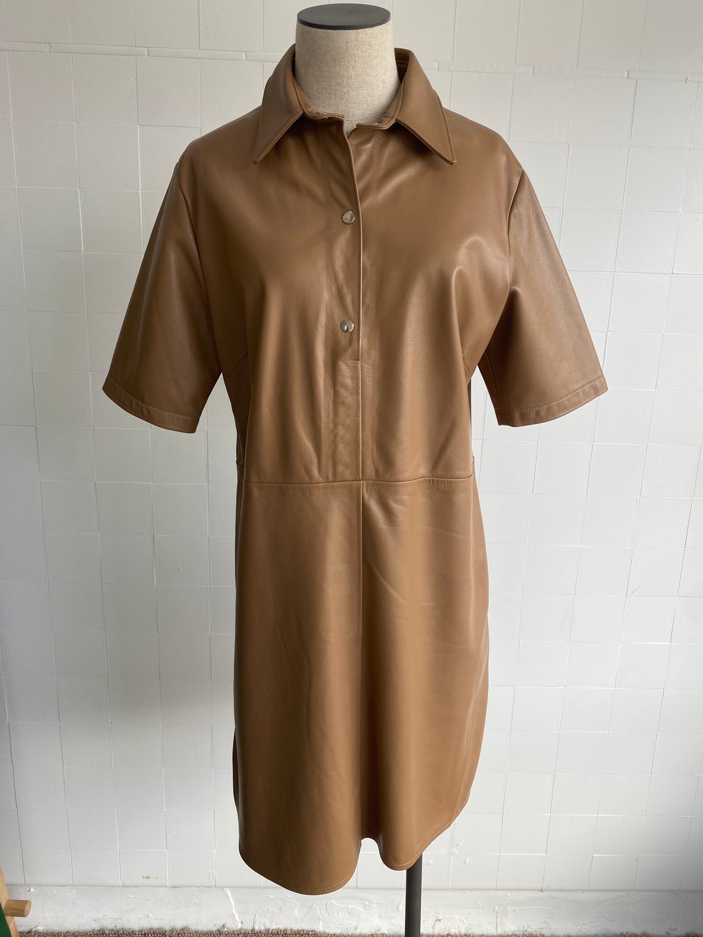 RAW BY RAW LEATHER CAMEL MAGGIE DRESS - SIZE 3 (AUS 12)