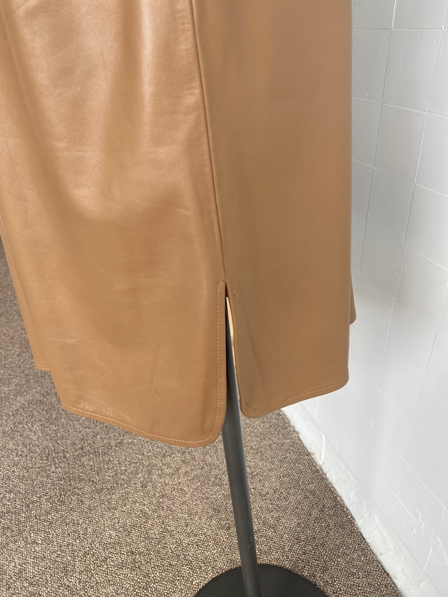 RAW BY RAW LEATHER CAMEL MAGGIE DRESS - SIZE 3 (AUS 12)