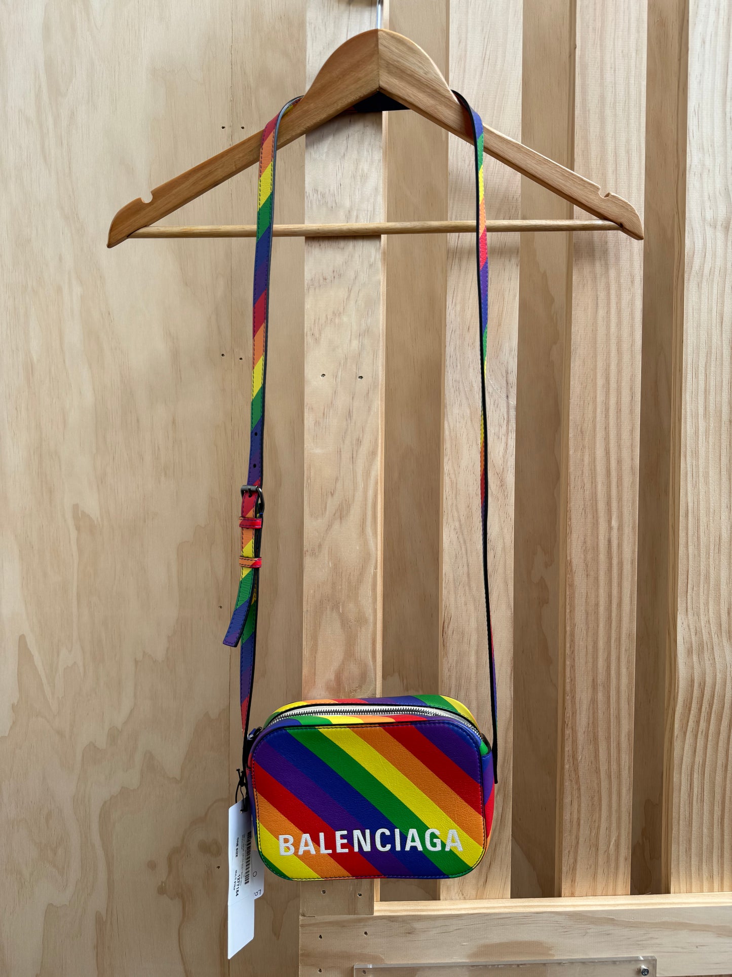 BALENCIAGA VILLE RAINBOW STRIPE CROSSBODY BAG