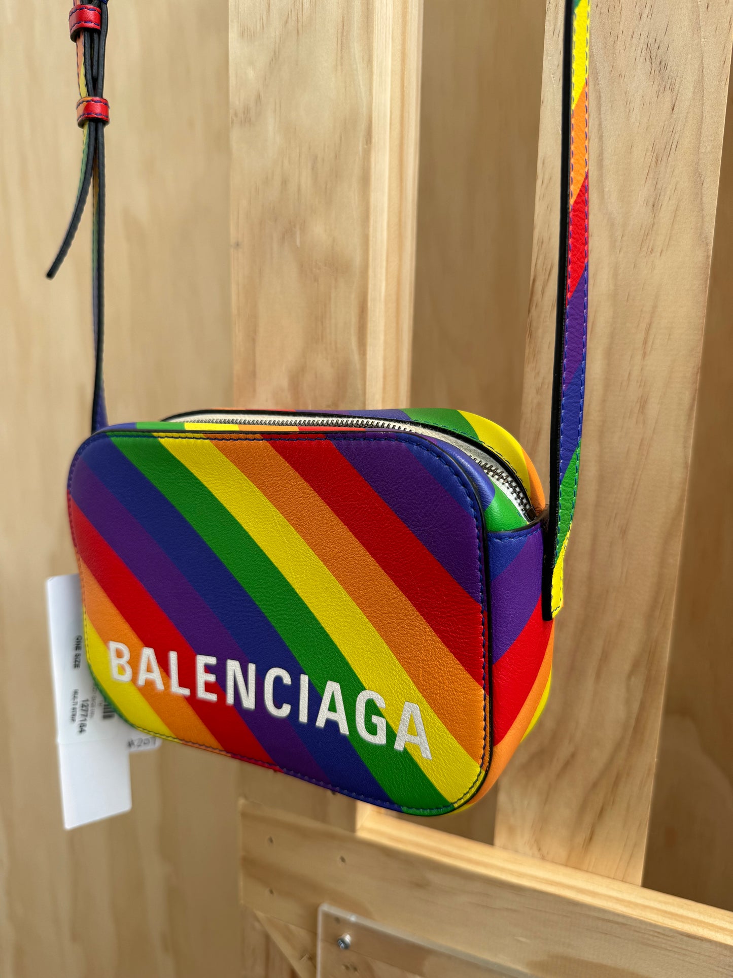 BALENCIAGA VILLE RAINBOW STRIPE CROSSBODY BAG